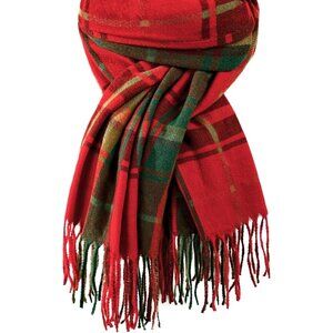 Women's Red & Green Winter Cashmere Feel Plaid Scarf Pashmina Shawls And Wraps